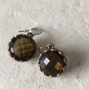 Vintage unique olive green cut crystal earrings
